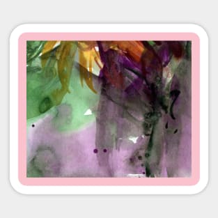 Abstract colorful background with watercolor wild flowers. Pink-violet-green painting with sunflowers. For the fabric, textile, wall decor, wallpapers, covers and packaging. Sticker